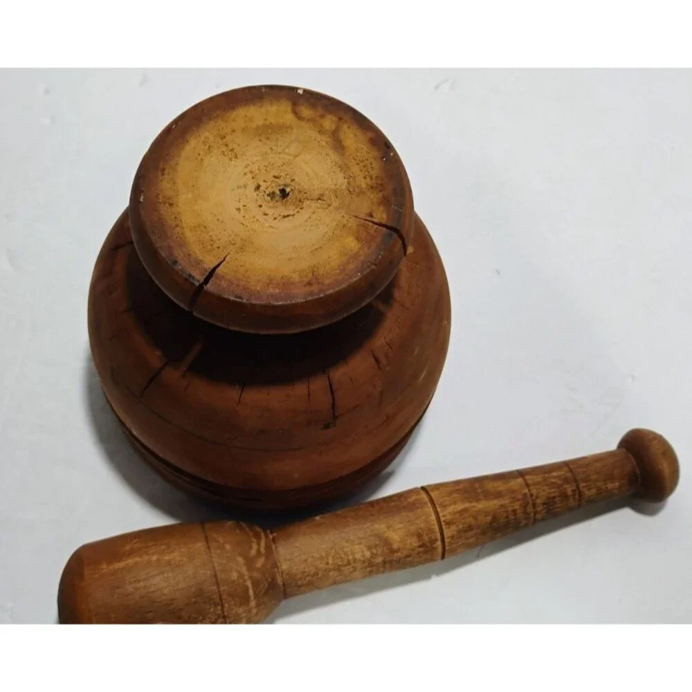 Vintage or Antique Wooden Mortar & Pestle Hand Turned Wood 4.5
